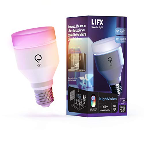 LIFX Nightvision, A19 1100 lumens, Wi-Fi Smart Infrared LED Light Bulb, Billions of Colors and Whites, No Bridge Required, Works with Alexa, Hey Google, HomeKit and Siri
