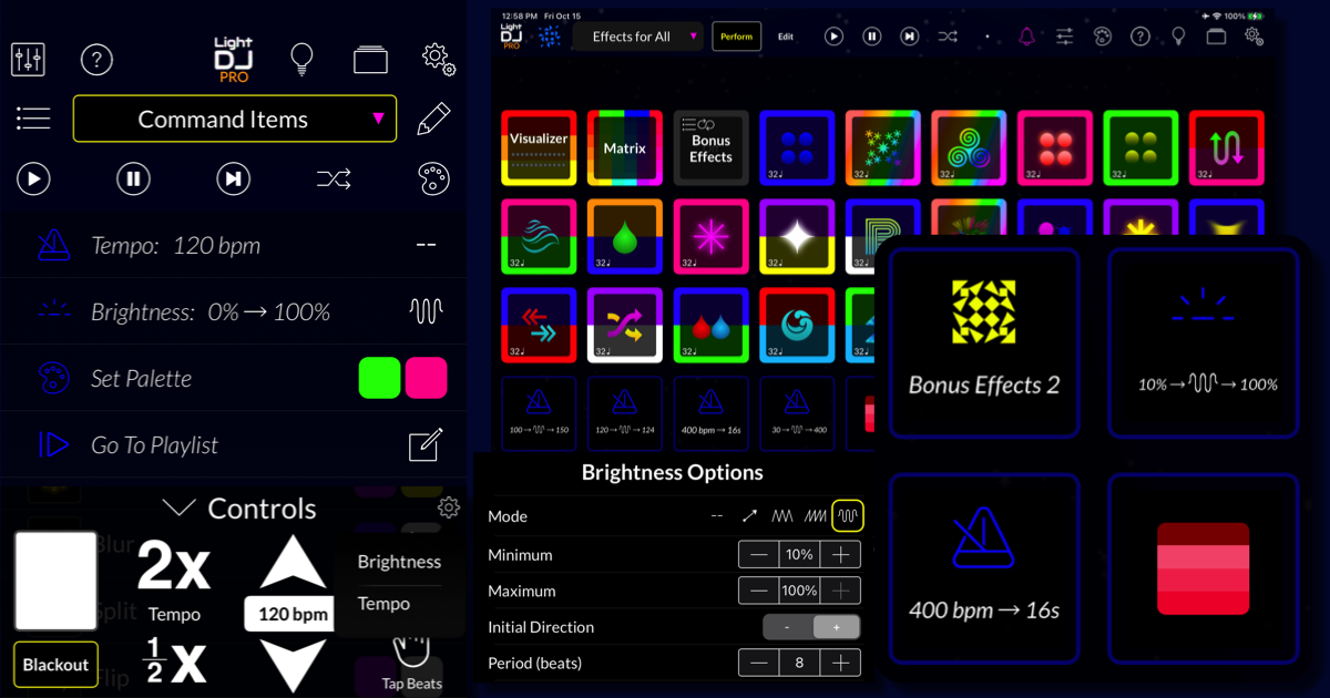Visual layout of the command items in the iPhone and iPad apps.