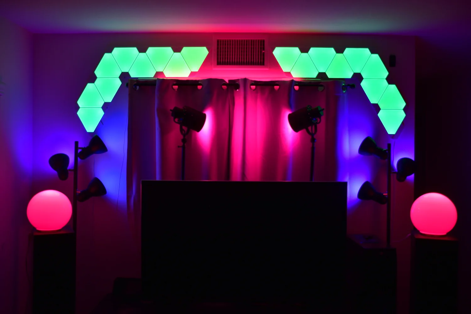 A colorful Light DJ music visualizer setup