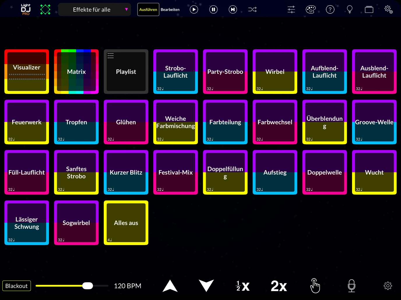 Light DJ iPad Schnittstelle