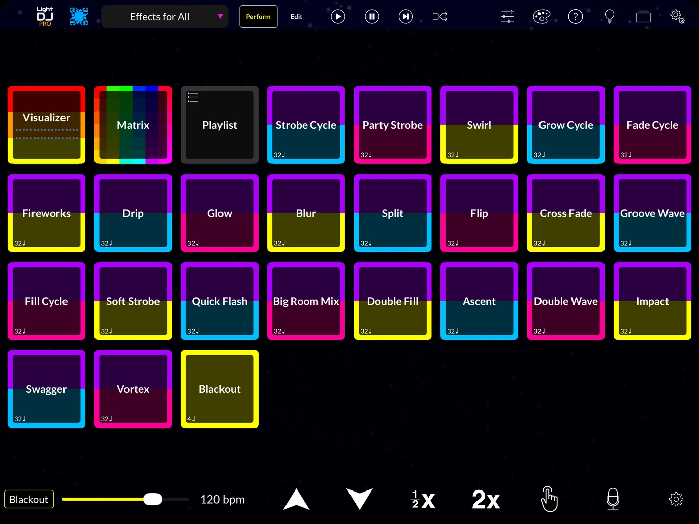 Light DJ iPad interface