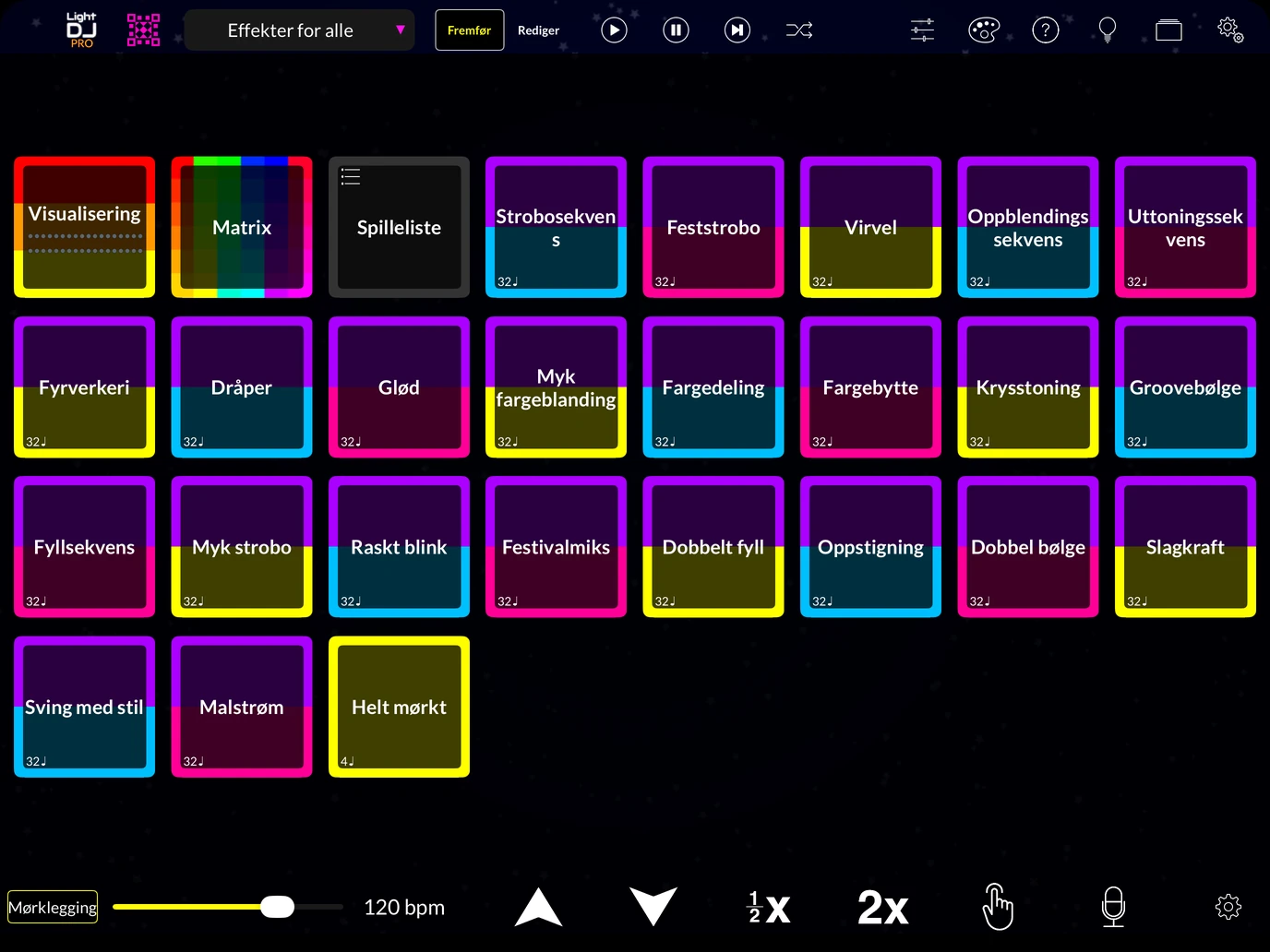 Light DJ iPad grensesnitt
